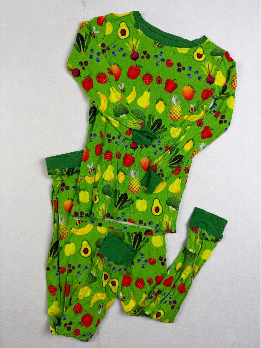 Little Sleepies Two-Piece Pajama Set Girls Size 7/8 Fruits Vegetables Bamboo